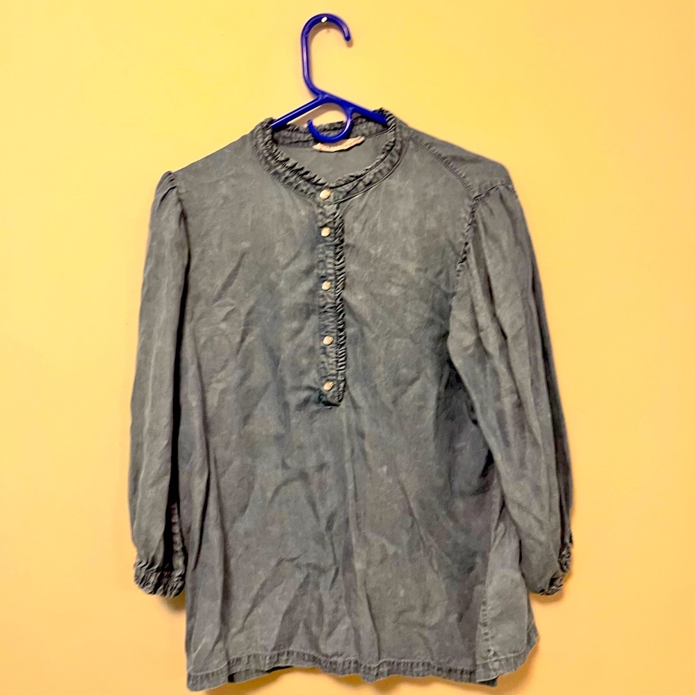 Denim Blue Button-Up Blouse